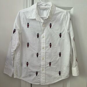 Janie and Jack boys button down white Oxford with embroidered nutcrackers. 4T.